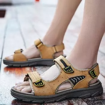 FashionClassic Men s Soft Sandals Comfortable Summer Shoes Leather Slipper Outdoor Beach Big Size Soft Men Roman Fashion Mesh Sandals 38 чёрный