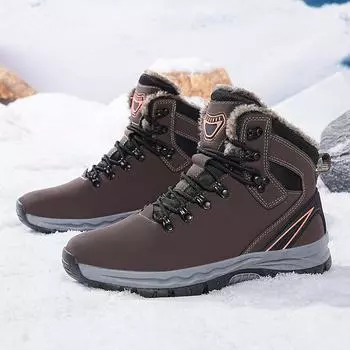 FashionClassic Men Winter Boots Leather Sneakers Man Fur Plush Snow boots Warm Outdoor Ankle Boots Hiking shoes Footwear big size 48 39