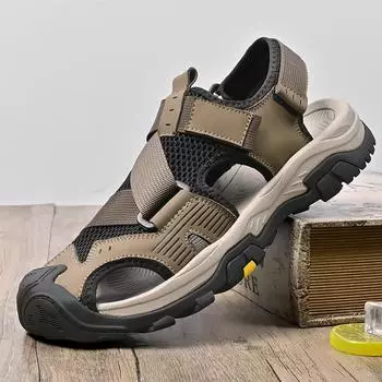 FashionComfy дышащая мужская летняя обувь новое поступление мужские сандалии модная ажурная пляжная обувь противоударные носки для купания аква обувь 38 чёрный