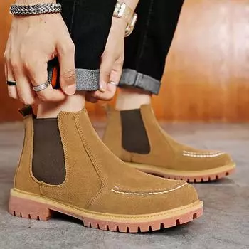 Модные мужские ботинки из воловьей кожи, слипоны, теплые зимние ботинки ручной работы, удобные повседневные модные ботинки для активного отдыха 6