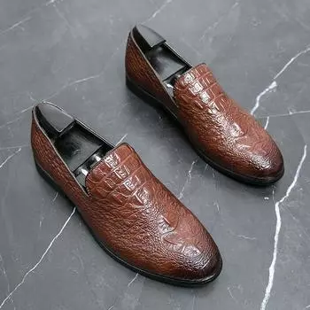 FashionCrocodile Pattern Men Leather Loafers Slip on Men s Flats Fashion Male Driving Shoes Outdoor Man Casual Shoes Handmade Moccasins 38 чёрный