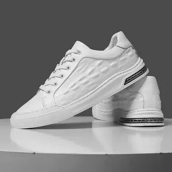 FashionCrocodile Pattern Mens Leisure Shoes Genuine Leather Men Sneakers British Style Male Skateboard Shoes Fashion Vulcanize Footwear 38 чёрный