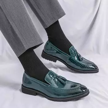 FashionCrocodile Shoes Men Green Wedding Dress Leather Shoes Men Italiano Oxford Shoes Men Business Suit Office 2024 Italiano Zapatos 39 чёрный