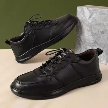 FashionDesigner Brand Мужская повседневная обувь из натуральной кожи Минималистичные маленькие белые туфли Высококачественные универсальные мужские кроссовки 38 чёрный