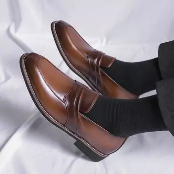 FashionFashion Blue/brown Dress Shoes for Men Brand New Business Casual Shoes Spring and Autumn Slip on Leather Men Wedding Party Shoes 38 чёрный