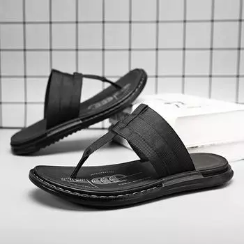 Модные дизайнерские мужские сандалии из дышащего холста, повседневная обувь, мужские уличные нескользящие пляжные сандалии 2024 года, новые мужские сандалии на платформе 6.5 чёрный