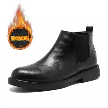 FashionFashion Классические черные зимние плюшевые хлопковые ботинки челси, ботинки для курительной трубки, ботинки челси, мужские брендовые удобные кожаные ботинки 2024 года 38 чёрный