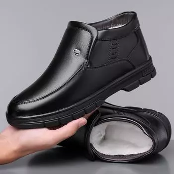 FashionFashion Leather Non-slip Velvet Ankle Boots for Men Winter Warm Platform Snow Boots Designer Soft-soled Casual Male Cotton Shoes 38