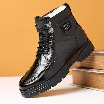 FashionFashion Leather Velvet Men s Ankle Boots Designer Soft-soled Cotton Platform Shoes for Men Winter Casual Warm Male Work Boots 38