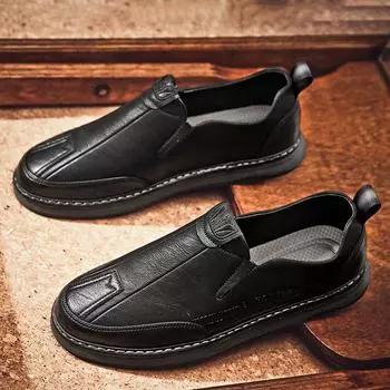FashionFashion Loafers Мужская повседневная обувь Парковые прогулочные туфли Мужская обувь из натуральной кожи Низкие туфли Подошвы ручной работы Бесплатная доставка 39 чёрный