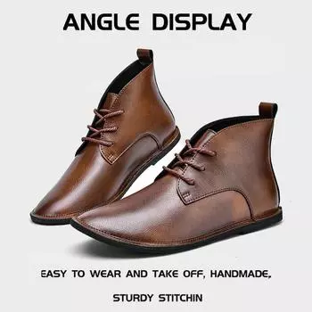 FashionFashion Men Chelsea Boots Black Brown Lace Up Leather Boots Man Shoes Handmade British Style Vintage Autumn Winter Ankle Boots 38 чёрный