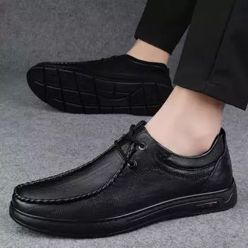 FashionFashion Men Handmade Top Layer Cowhide Casual Slip on Shoes Genuine Leather Men Loafers Outdoor Comfortable Breathable Men Shoes 38 чёрный