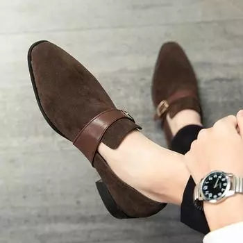 FashionFashion Men Loafers Shoes Summer Casual Shoes Good Quality Flat Sneakers Men New Breathable Reverse Suede Pointed Leather Shoes 38 чёрный