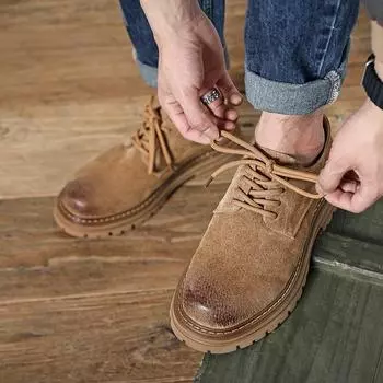 FashionFashion Men s Genuine Leather Business Lace Up Casual Leather Shoes British Style Retro Anti Slip Wear-resistant Workwear Shoes 38 коричневый