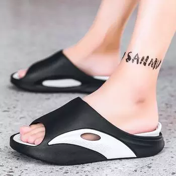 FashionFashion Men Summer Soft Slippers Thick Platform outdoor Men Indoor Non-Slip Anti-Slip male Cushion Slides men beach slippers 40-41 чёрный