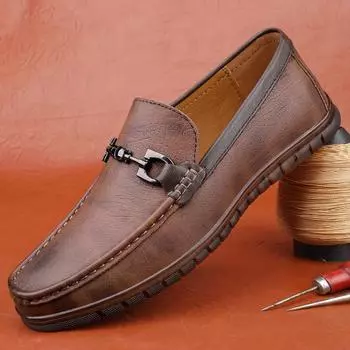 FashionFashion Mens Genuine Leather Loafers New Arrival Casual Shoes Luxury Brand Business Men Slip-on Shoes Antiskid Man Driving Flats 37 чёрный