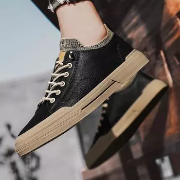 FashionFashion Мужская повседневная обувь Уличная кожаная дышащая удобная мужская обувь 2024 Мужские кроссовки Мужская обувь для скейтбординга Вулканизированная обувь 38 чёрный