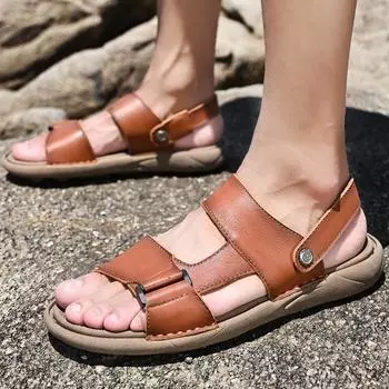 FashionFashion Мужские сандалии-гладиаторы Летние удобные мужские сандалии для отдыха на открытом воздухе Мужские пляжные сандалии ручной работы Мужские сандалии с мягкой подошвой Мужские сандалии 38-46 38 чёрный