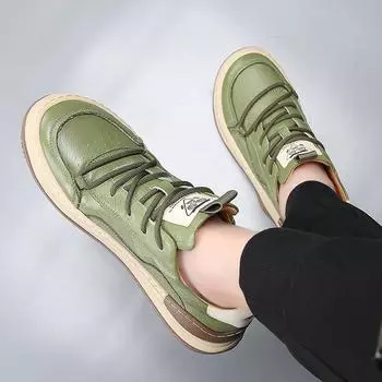 FashionFashion Personality Мужские кроссовки из натуральной кожи Мужские универсальные повседневные туфли на шнуровке Мужские новые поступления Кроссовки для скейтбординга на открытом воздухе 38 чёрный