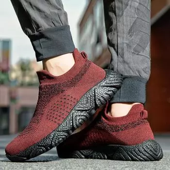 FashionFashion Red Breathable Mens Sneakers Men Espadrilles Ultralight Comfort Men Socks Shoes Man Male Knitting Mesh Socks Sneakers 36