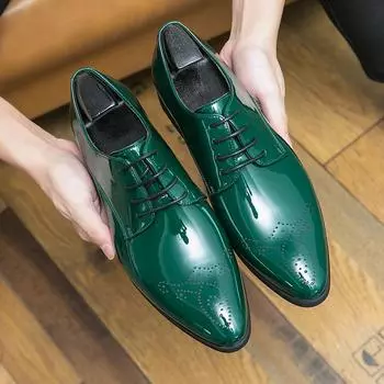 FashionFashionable and Popular Men s Classic Green Block Lace Up Pointed Formal Leather Shoes New Brand Men s Comfortable Banquet Shoes 38 чёрный