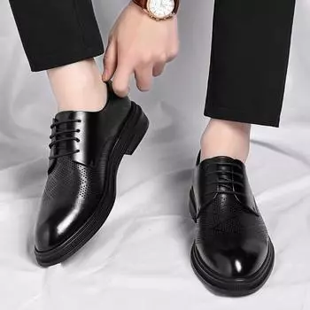 FashionFashionable Men Leather Hollowed Out Breathable Business Dress Leather Shoes Classic Black Lace Up Comfortable Gentlemen s Shoes 38 чёрный