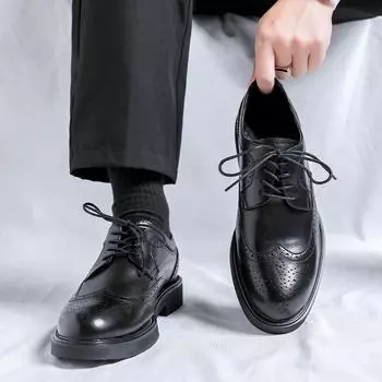 FashionFashionable Men s Classic Black Block Formal Work Leather Shoes Brand Men s Lace Up Comfortable Business Carved Leather Shoes 38 чёрный