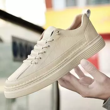 FashionGenuine Leather Elegantes All-match Skate Shoes Men 2024 Trend Male Comfortable Outdoor Sneakers High Quality Male Driving Shoes 37 бежевый