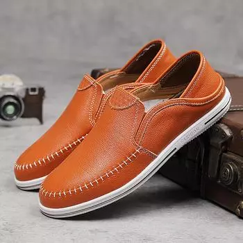 FashionGenuine Leather Men Casual Shoes Breathable Soft Men Loafers Italian Brand Moccasins Slip on Driving Shoes Color Matching Flats 39 чёрный