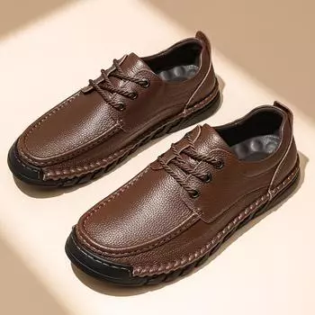 МодаНатуральная кожа Мужская повседневная обувь на шнуровке Мужская деловая обувь Универсальная мужская обувь для ходьбы Классическая новая мужская обувь для свадьбы 38 чёрный