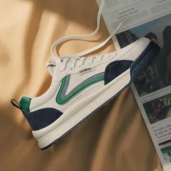 FashionGenuine Leather Men Cow Casual Sneakers Youth Teenage Skateboard Footwear Versatile Leisure Walk Trainers Lace-Up Outdoor Shoes 39