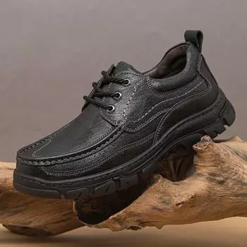 FashionGenuine Leather Men s Hiking Shoes Antiskid Lace Up Shoes Breathable Retro Casual Footwear Man Outdoor Outdoor Sneakers Trainers 38 чёрный