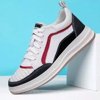 FashionGenuine Leather Men s Sneakers New Fashion Men Leisure Walk Footwear Thick Bottom Male Casual Shoes None-Slip Skateboard Shoes 37