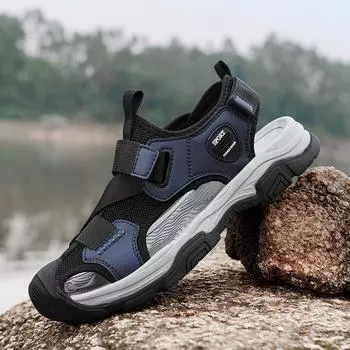 FashionGenuine Leather Men Sandals Quick Dry Man Summer Shoes Fashion Casual Outdoor Beach Flats Breathable Versatile Wading Aqua Shoes 38 чёрный