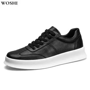 FashionGenuine Leather Men Shoes Footwear High Quality Man Lace-up Casual Flats Students board Britain All-matching Korean Style shoes 7 чёрный