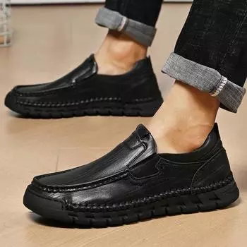 FashionGenuine Leather Men Shoes handmade sewing Casual Men Loafers Italian Moccasins Breathable Men Driving Shoes Chaussure Homme 6.5 чёрный