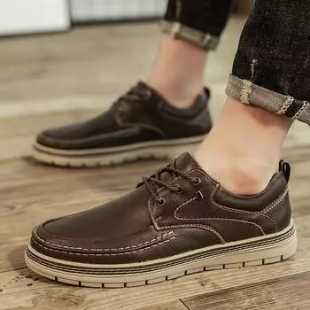 МодаНатуральная кожа Мужская обувь для отдыха на открытом воздухе Повседневные мягкие мужские кроссовки Дышащие на шнуровке Модные туфли на плоской подошве Оксфорды Индивидуальная мужская обувь 6.5 чёрный