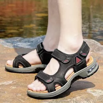 FashionGenuine Leather Men Shoes outdoor fashion Summer Men s Sandals Men Sandals Fashion breathable summer men Slippers 6.5 чёрный