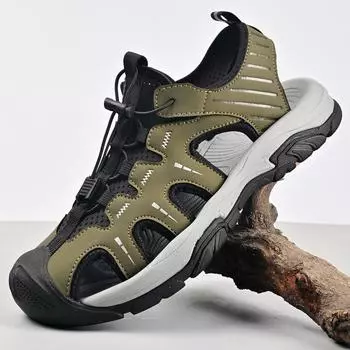 МодаНатуральная кожа Мужская летняя обувь Новые трендовые мужские сандалии Быстросохнущие водонепроницаемые туфли для плавания Нескользящие мужские пляжные туфли на плоской подошве с защитой от столкновений 39 бежевый