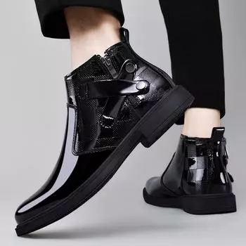 FashionGenuine Leather Mens Chelsea Boots New Fashion Men Winter Boots Warm Plush Fur Ankle Boots Handmade Male Business Dress Footwear 37