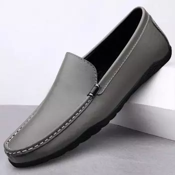 FashionGenuine Leather Mens Driving Shoes Handmade Casual Shoes Soft-Soled Ultra-light Male Loafers Moccasins Breathable Slip on Flats 37 чёрный