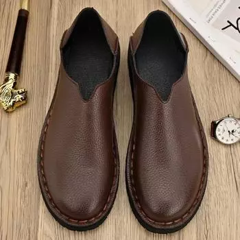 FashionGenuine Leather Mens Shoes Casual Male Loafers Driving Soft Leather Shoes Man Flats Comfortable Moccasins Shoes for Men 38 чёрный