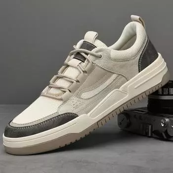 FashionGenuine Leather Mens Sneakers New Light Casual Shoes for Men New Fashion Man Treking Shoes Hot Sale Skateboard Footwear Trainers 37 песочный