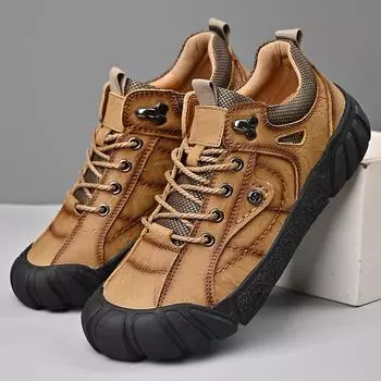 Модная мужская повседневная обувь ручной работы из натуральной кожи, удобная мужская обувь для ходьбы, нескользящая мужская обувь для пешего туризма, горячая распродажа, удобная обувь для треккинга 38 чёрный