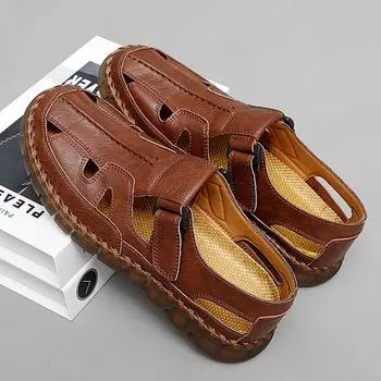 Модные повседневные туфли ручной работы из кожи для мужчин, классические мужские сандалии, летние мужские кроссовки для прогулок на открытом воздухе, дышащие мужские туфли на плоской подошве 38 чёрный