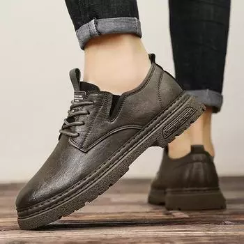 FashionHandmade Men s Shoes Lace-Up Male Casual Shoes All-match Genuine Leather Mens Oxfords Shoes High Quality Men s Business Footwear 38 чёрный