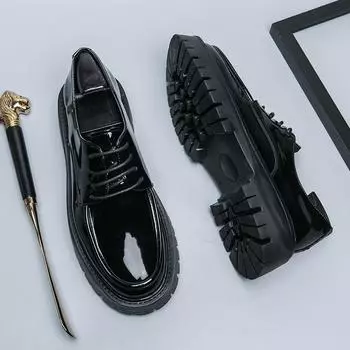 FashionHandmade Mens Leather Casual Shoes Men s Fashion Comfortable Dress Flats New Trendy Sneakers Thick Bottom Male Oxfords Footwear 38 чёрный