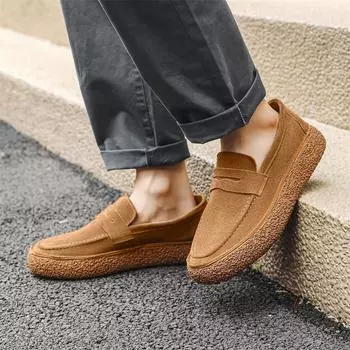 FashionHandmade Suede Leather Casual Men Shoes Design Sneakers Man Comfortable Leather Shoes Men Ankle Boots Hot Sale Moccasins Driving 38 коричневый