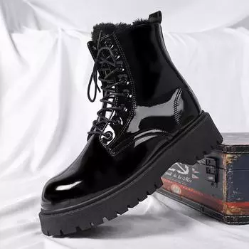 Модные высокие ботильоны мужские повседневные ботинки панк кожаные ботинки для мужчин зимние меховые теплые стильные мужские мотоциклетные ботинки большие размеры 37-46 37 чёрный
