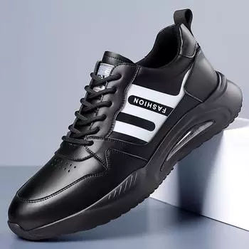 FashionHigh End Brand Мужские спортивные кроссовки для бега Модные черные мужские повседневные туфли из натуральной кожи Нескользящие походные туфли Бесплатная доставка 38 чёрный